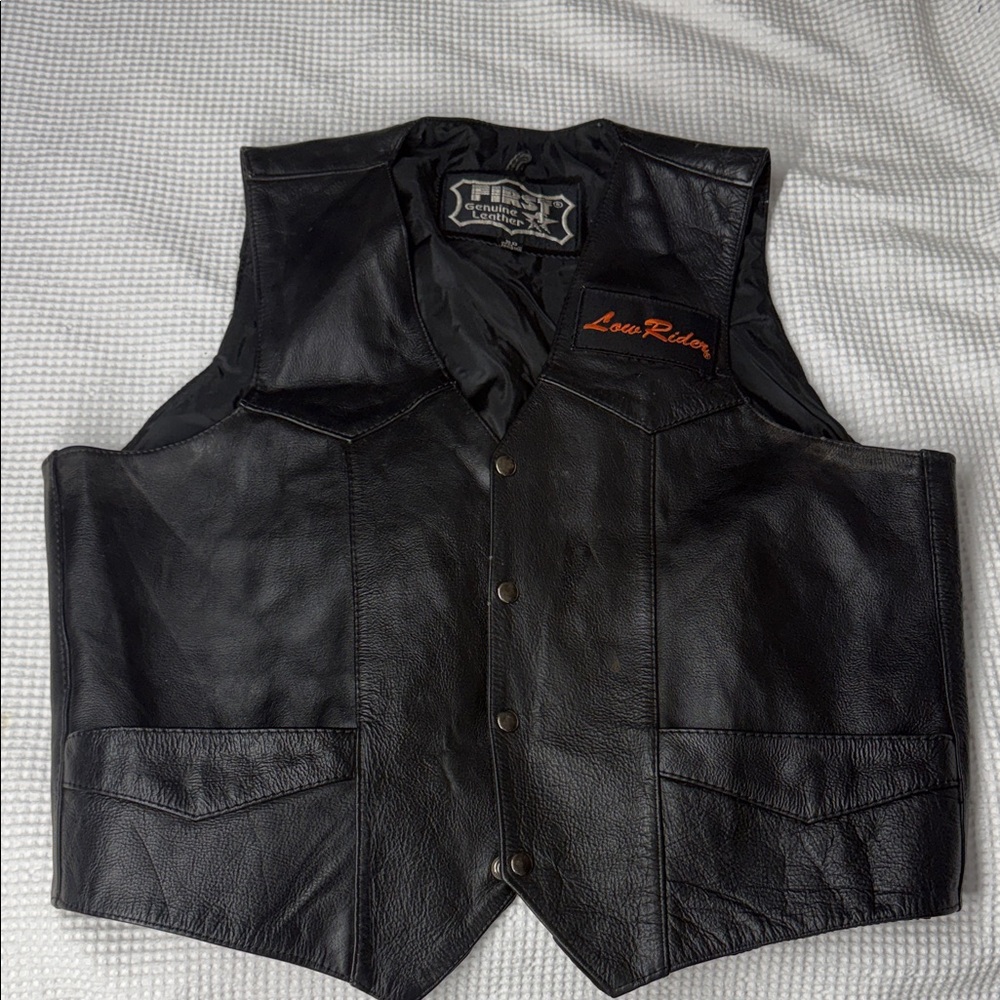 First Black Genuine Leather Motorcycle Vest - Size 50